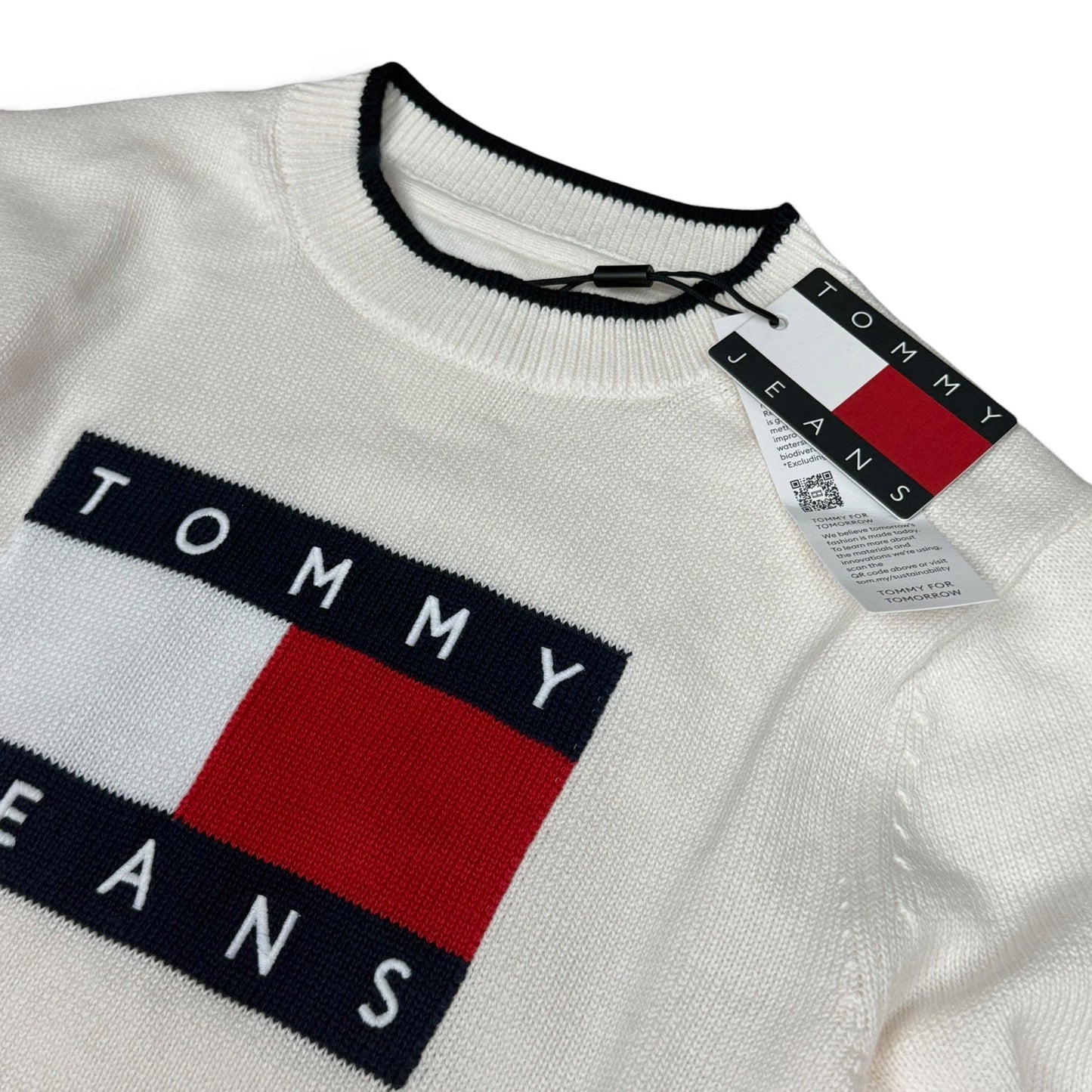 Tommy Jeans Pullover Intarsia Flag Badge Weiß Relaxed Fit